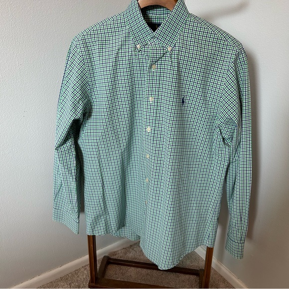 Ralph Lauren Men's Green and Blue Plaid Shirt - Picture 3 of 6